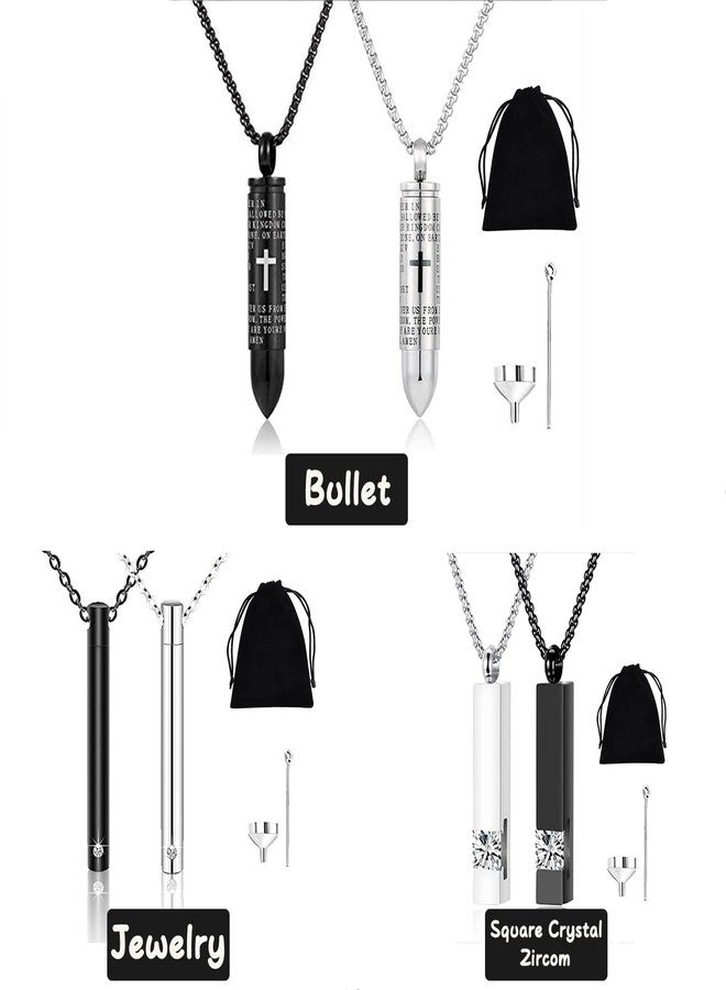 AnHeLin 2PC Bullet Urn Necklace for Ashes, Cremation Necklack for Ashes, Urn Necklaces for Ashes for Women Men, Cremation Jewelry Locket Stainless Steel Keepsake Waterproof Memorial Pend - Image 2